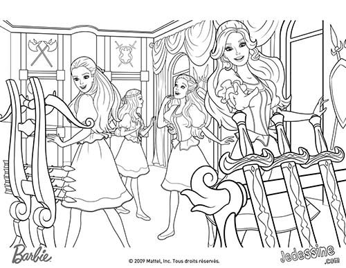 Coloriages-Barbie-et-les-3-Mousquetaires-Coloriage-de-Barbie-et-ses-amies-dans-la-salle-des-armes.jpg