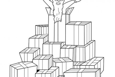 Coloriages-du-Pere-Noel-Pere-Noel-et-montagne-de-cadeaux.jpg