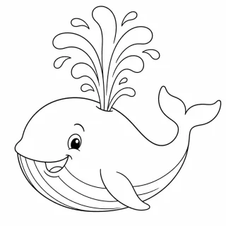 Coloriage Baleine souriante et jet d'eau à imprimer