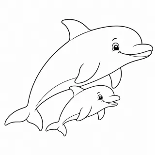 Coloriage Bébé dauphin et maman à imprimer