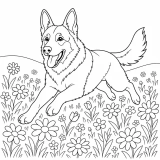 Coloriage Berger allemand dans les fleurs à imprimer