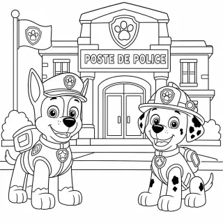 Coloriage Chase et Marshall au poste à imprimer