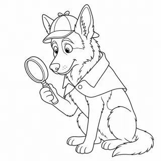 Coloriage Chien détective et sa loupe à imprimer