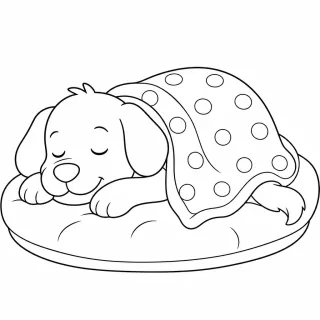Coloriage Chien endormi avec couverture à imprimer
