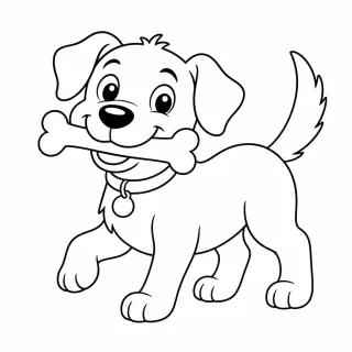 Coloriage Chien heureux avec os à imprimer