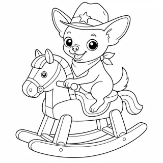 Coloriage Chihuahua cowboy sur cheval jouet à imprimer