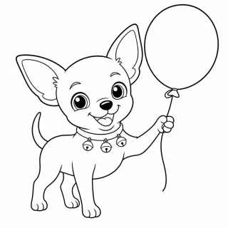 Coloriage Chihuahua joyeux avec ballon à imprimer