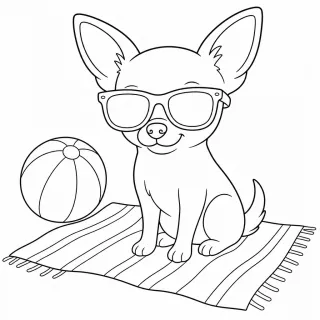 Coloriage Chihuahua sur la plage à imprimer