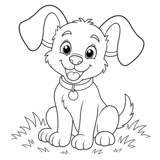 Coloriage Chiot souriant aux grandes oreilles à imprimer