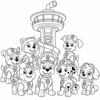 Coloriage Chiots et tour de contrôle à imprimer