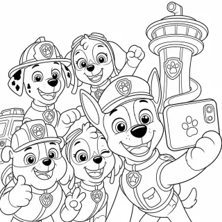 Coloriage Chiots selfie mission réussie à imprimer