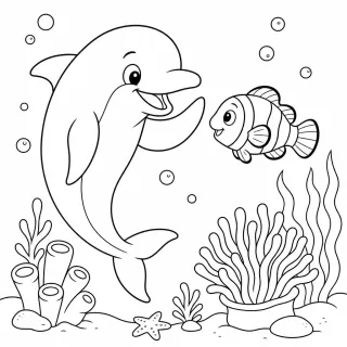 Coloriage Dauphin et poisson clown à imprimer