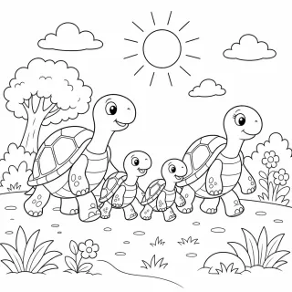 Coloriage Famille de tortues joyeuses à imprimer