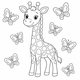 Coloriage Girafe avec des papillons à imprimer