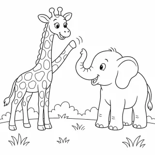 Coloriage Girafe et éléphant amis à imprimer