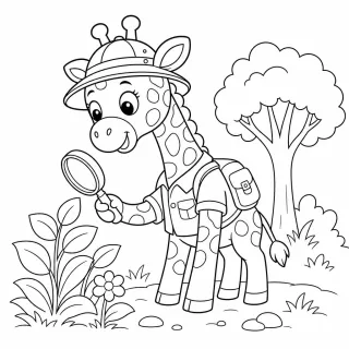 Coloriage Girafe exploratrice avec loupe à imprimer