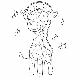 Coloriage Girafe mélomane avec écouteurs à imprimer