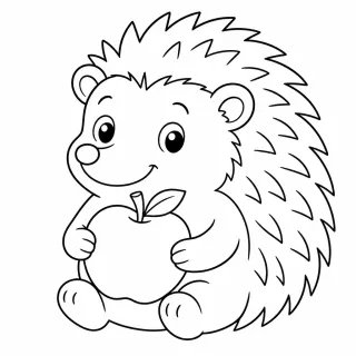 Coloriage Hérisson avec une pomme à imprimer