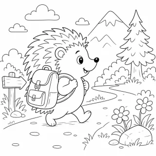 Coloriage Hérisson aventurier avec sac à dos à imprimer