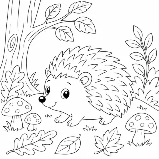 Coloriage Hérisson curieux dans la forêt à imprimer