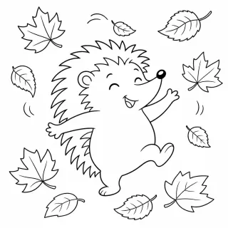 Coloriage Hérisson dansant avec feuilles à imprimer