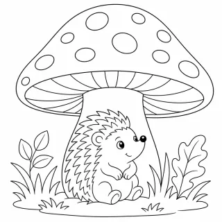 Coloriage Hérisson et champignon géant à imprimer