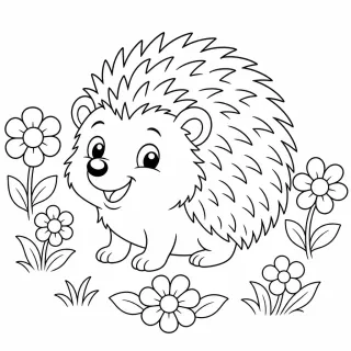 Coloriage Hérisson et fleurs joyeux à imprimer