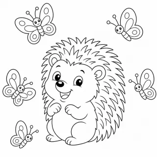 Coloriage Hérisson et papillons joyeux à imprimer