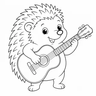 Coloriage Hérisson musicien guitare à imprimer