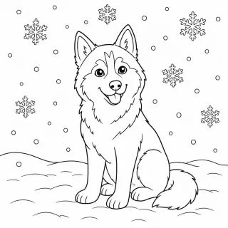 Coloriage Husky dans la neige à imprimer