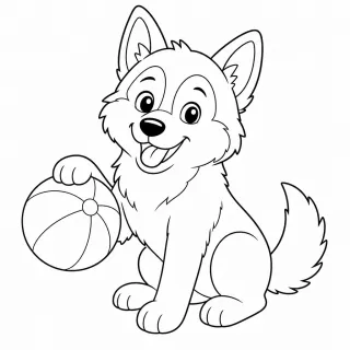 Coloriage Husky joueur avec ballon à imprimer