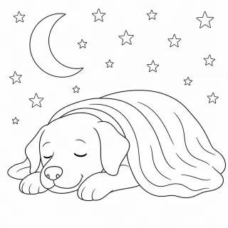 Coloriage Labrador endormi sous étoiles à imprimer