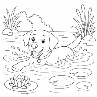 Coloriage Labrador nageant dans étang à imprimer