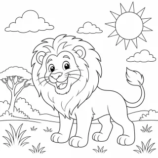 Coloriage Lion joyeux dans la savane à imprimer