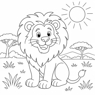 Coloriage Lion souriant sous le soleil à imprimer