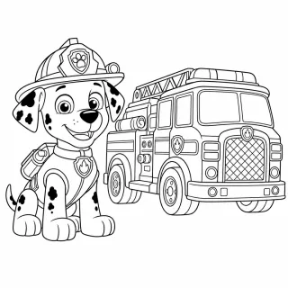 Coloriage Marshall et son camion pompier à imprimer