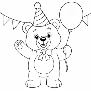 Coloriage Ours avec chapeau de fête à imprimer