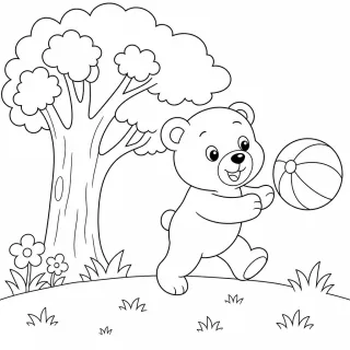 Coloriage Ours ballon et arbre à imprimer