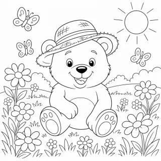Coloriage Ours joyeux dans la prairie à imprimer