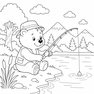 Coloriage Ours pêcheur au lac à imprimer