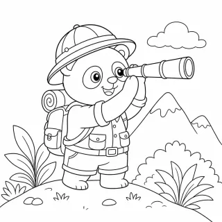 Coloriage Panda explorateur avec longue-vue à imprimer