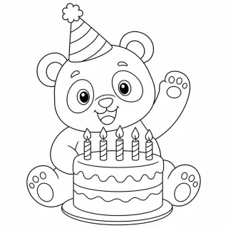 Coloriage Panda fête son anniversaire à imprimer