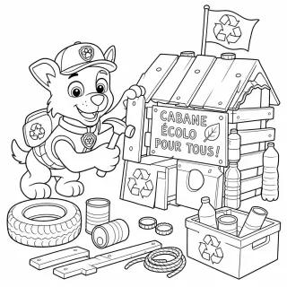 Coloriage Rocky et sa cabane recyclée à imprimer