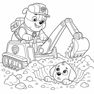 Coloriage Rubble sauve un chiot coincé à imprimer
