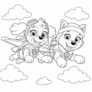 Coloriage Sky et Everest volent ensemble à imprimer