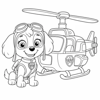 Coloriage Sky la pilote et hélicoptère à imprimer