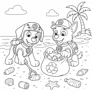Coloriage Zuma et Rocky à la plage à imprimer