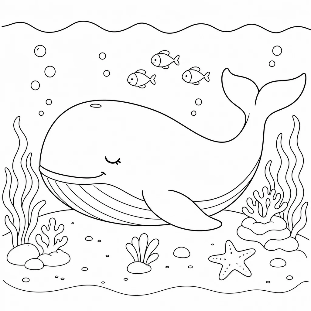 Coloriage Baleine bleue dans l'océan à imprimer