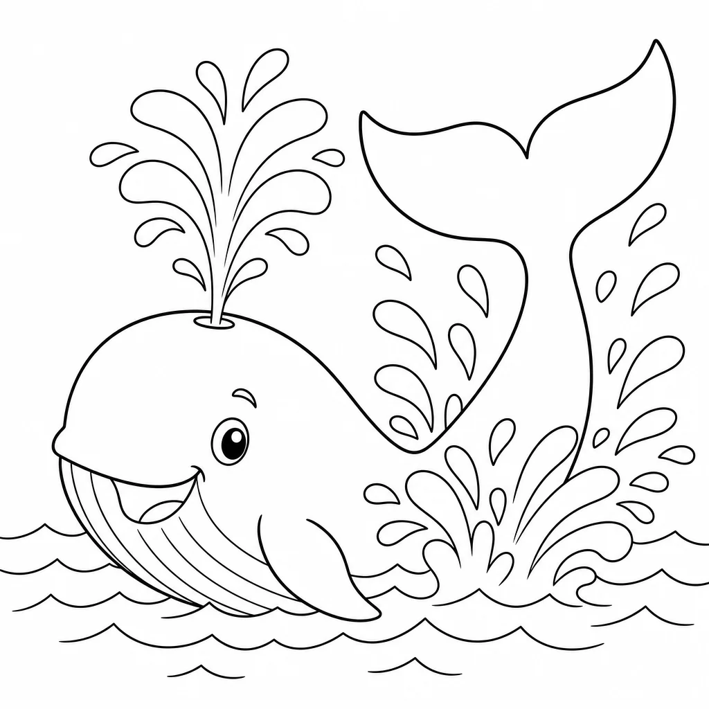 Coloriage Baleine éclaboussant avec sa queue à imprimer