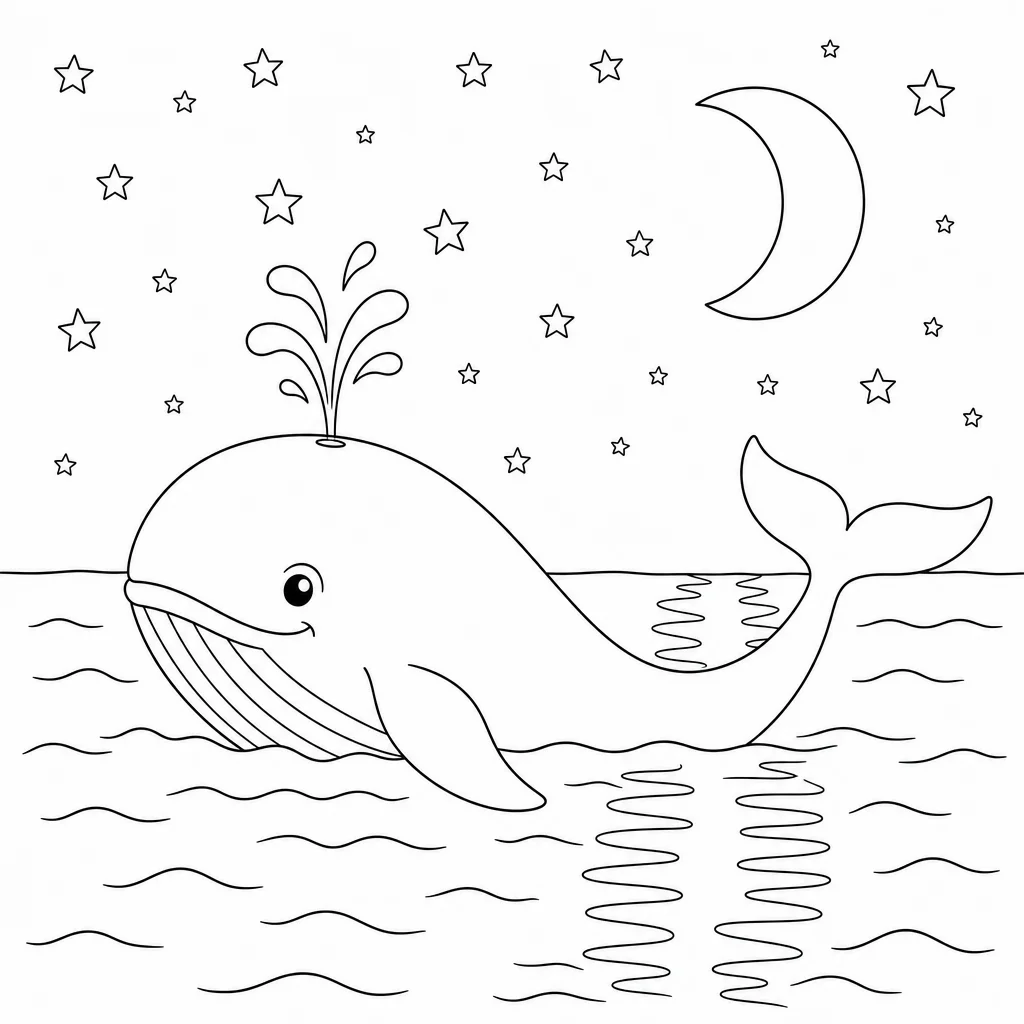 Coloriage Baleine et nuit étoilée à imprimer